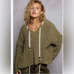 POL Olive Oversized Chenille Hooded Sweater